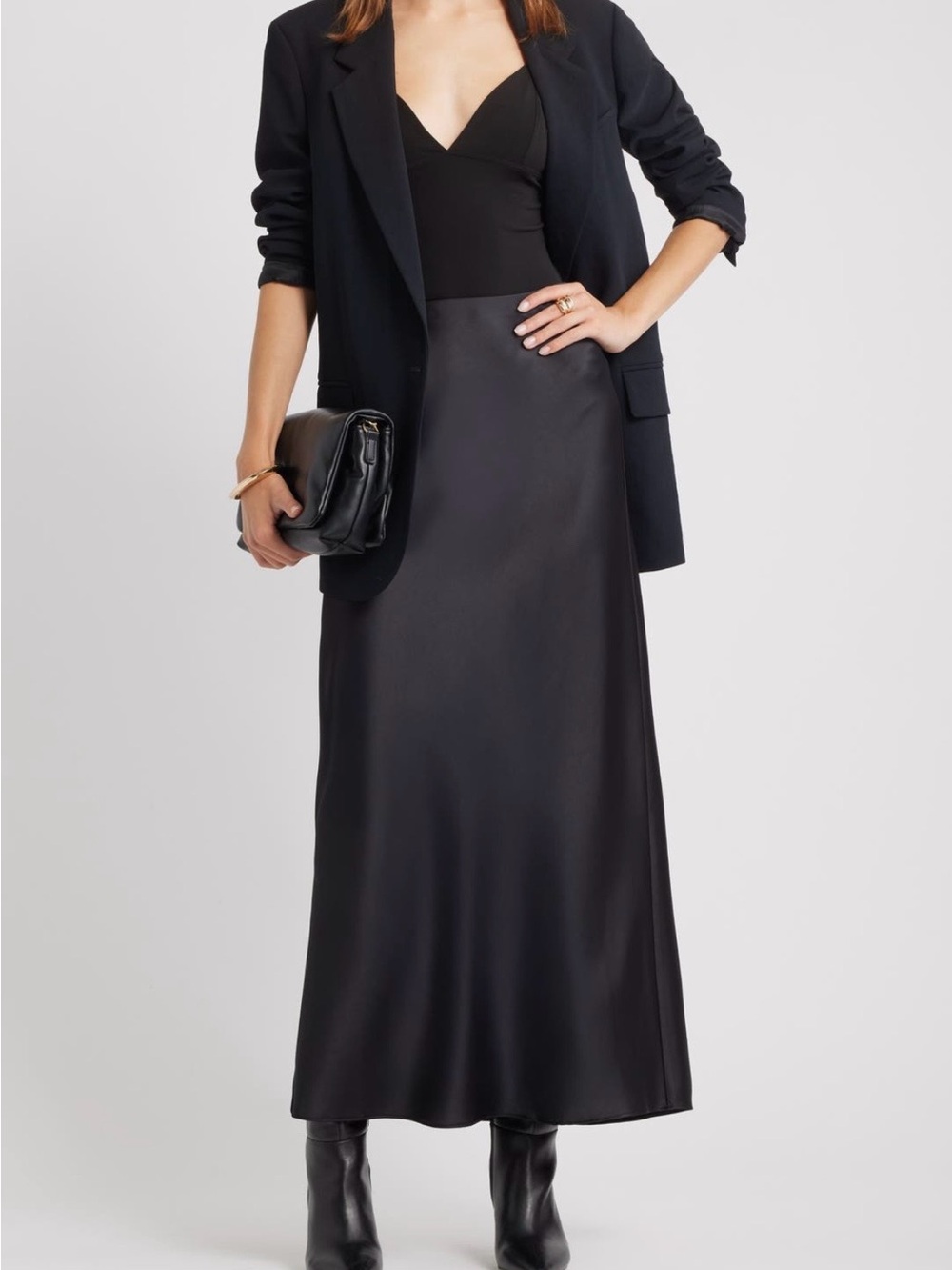 Satin Maxi Slip Skirt — Women's Black Maxi Skirt